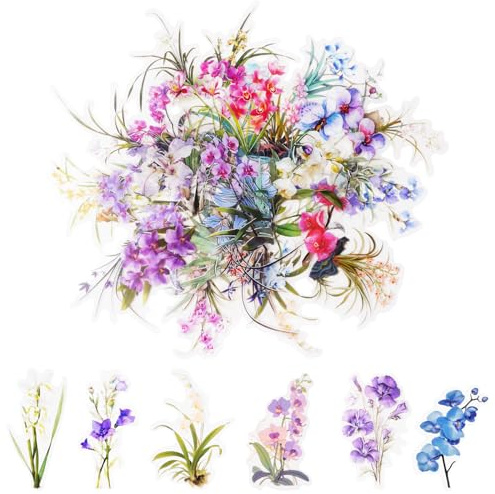 Alaoo Wasserfeste Sticker Blumen,150 Transparente Scrapbooking Aufkleber | PET Blumen Aufklebe,Wasserfeste Sticker Set für Scrapbooking Geschenke Bastelarbeiten Laptop Handy Wand Möbel