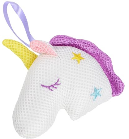 DECORNIJIA Cartoon Unicorn Shower Mesh Bath Ball White Exfoliating Sponge Soft Body Scrubber with Hanging Rope for Men Women Family Spa Shower Use