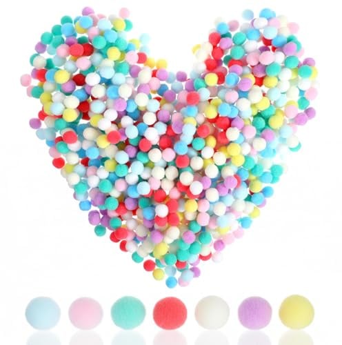 1000 Stück Bunte Pompons zum Basteln,1cm Mini Filzkugeln,Bunte Pompons,Klein Filzkugeln,für Weihnachten,Ostern Kinder DIY Kreativen Handwerk Dekorationen,Nähen Deko,Haar-Accessoires, Partydekoration