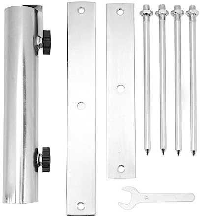 Qalvona Support Parasol Extérieur INOX Réglable 44mm avec 4 Pointes - Structure Solide, Installation Facile, Usage Jardin Plage Parc