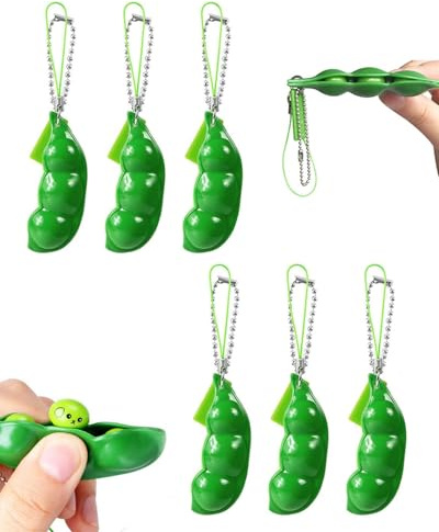 DAFNE 6 Stück ADHD Fidget Toys, Fidget Schlüsselanhänger, Erbse, Stress Toys, Quetschbohnen Schlüsselanhänger, Für Schlüssel Anti-Stress Entlastende(Grün)