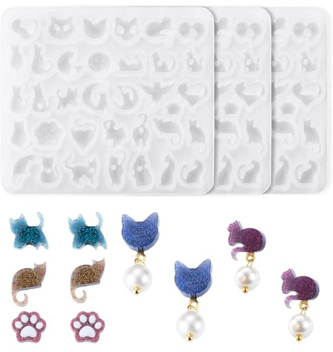 Craftora Lot de 3 moules en silicone en forme de chat pour fabrication de bijoux et porte-clés en résine époxy UV