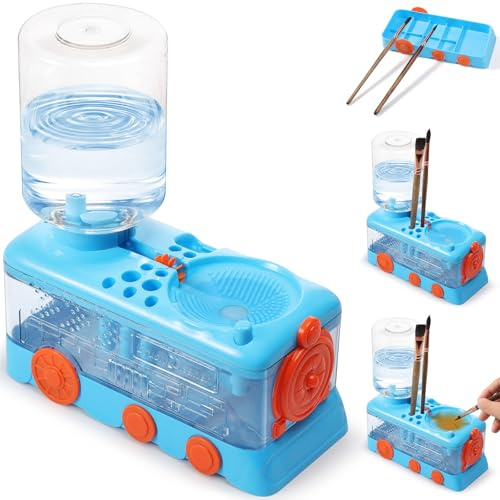 KIKIGOAL Paint Brush Cleaner with Water Circulation – Art Supplies | Automatic running water brush rinser. Ideal for acrylic & watercolour painting. Cleans brushes quickly. Portable art tool.