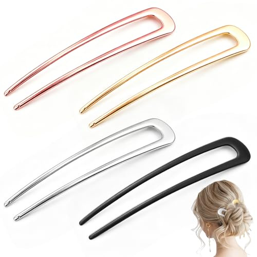 4 Stück French Pin, MetallFranzösische Haarnadel, French TwistHairPin | U-förmige Haargabel aus Metall,Twist Hair Pin, French HairPinMetall, Französische Haarnadeln, Haarspangen Damen, Haargabel