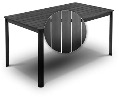 Gartentisch, outdoor Esstisch, Balkontisch in Holz Optik, Terrassentisch mit Aluminiumrahmen, Gartenmöbel wetterfest, 150 x 90 x 74,5cm, Tisch für Garten, Lounge, Sitzgruppe - grau/anthrazit