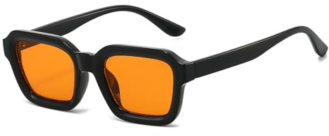 RUNHUIS Retro Rechteckige Sonnenbrille, Vintage Chunky Quadratischer 90s Mode Brille für Damen und Herren