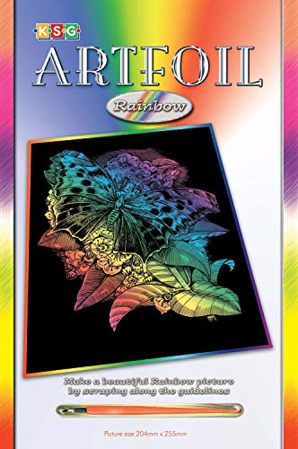 MAMMUT 8280541 - Artfoil, Kratzbild, Tiermotiv, Schmetterling, Regenbogen, bunt, Komplettset mit Kratzbild, Kratzmesser und Anleitung, Scraper, Scratch, Kratzset für Kinder ab 8 Jahre