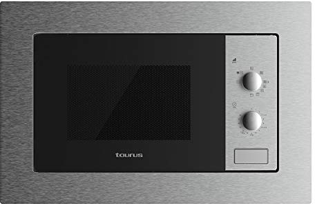 Taurus MO20IXM - Microondas encastrable, 20L capacidad, 800W, grill 1000W, 5 niveles potencia, 3 combinaciones grill+cocción, función descongelar, temporizador hasta 35 min, fácil instalación, inox