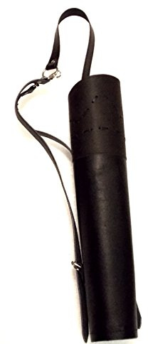 elTORO Rückenköcher Leder mit Musterstickung | schwarzer Glattleder Pfeilköcher Rücken, verstellbarer Dreipunkt-Tragegurt, 50 cm, Öffnung 14 cm, Boden 9 cm