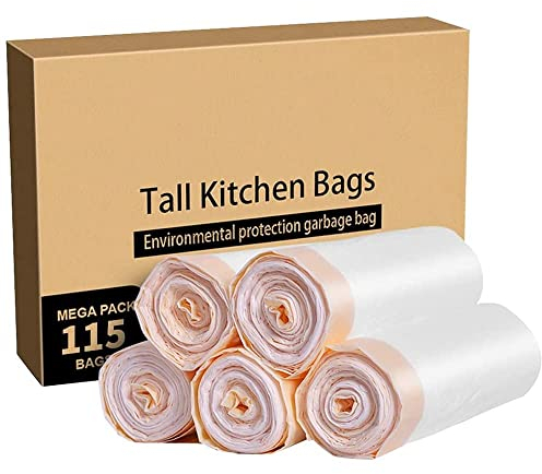 Meidong Bin Bags 50L Bin Liners, Drawstring Trash Bags Large Strong Unscented Universal Garbage Bags (5 Rolls, 115 Counts in All, 61cm X 70cm, 0.79min)