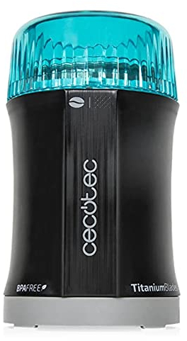 Cecotec Molinillo de Café y Especias TitanMill 200, Compacto, 200 W, Cuchillas recubiertas de Titanio, Capacidad de 50 gr, 10 Tazas de Café, Recipiente de acero cepillado, Sin tóxicos