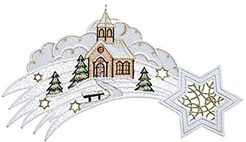 Plauener Stickerei Fensterbild Spitze Weihnachten Spitzenbild Deko Sternschnuppe + Saugnapf