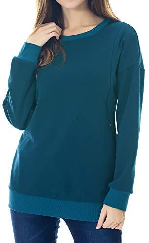 Smallshow Fleece Nursing Sweatshirt Long Sleeve Breastfeeding Pullover Tops Teal XL