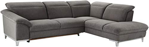 Mivano Bettsofa Teresa / Ecksofa mit Schlaffunktion, Kopfteilverstellung und Ottomane / 293 x 84 x 232 / Mikrofaser, Dunkelgrau