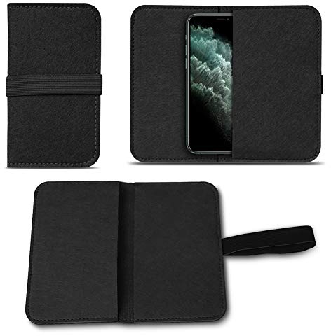 NAUC Filz Hülle kompatibel für Apple iPhone 11 Pro Max Handy Cover Tasche Case Flip Filztasche Kartenfach mit Straffen Gummiband, Farben:Schwarz