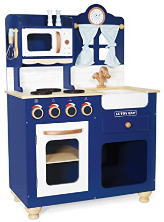 Le Toy Van - TV325 - Spielzeug-Küchen-Lernspiel für Kinder ab 3 Jahren, Montessori, ökologisches Holzspielzeug, mit Küchenutensilien, Backofen und Mikrowelle, komplette Küche Oxford