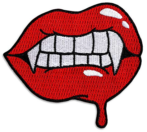 Pinsanity Red Vampire Lips and Fangs Embroidered Iron-on Patch