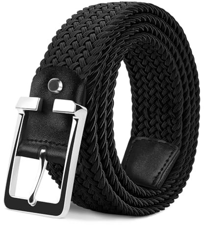 LAKIDAY Flechtgürtel aus Stoff, Elastischer Stretchgürtel für Damen und Herren Schwarz-3 110 cm Hochwertig & Bequem Breite 3.5 cm