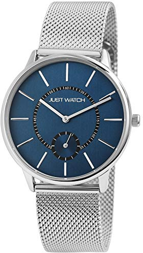 Just Watch Herren-Uhr Meshband Edelstahl Hakenverschluss Analog Quarz JW20127 (silberfarbig/blau)