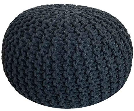 Voglrieder Sitzpouf Strickhocker Grobstrick handgeknüpft Ø 55 cm schwarz/anthrazit