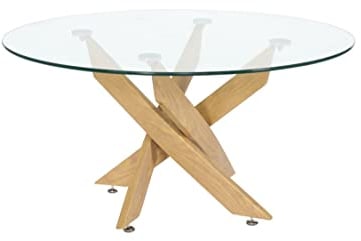 Home Heavenly® - Mesa Centro Redonda de Cristal Dan, de 80 cm diámetro x 40 cm Altura. 4 Patas entrecruzadas. (Madera)