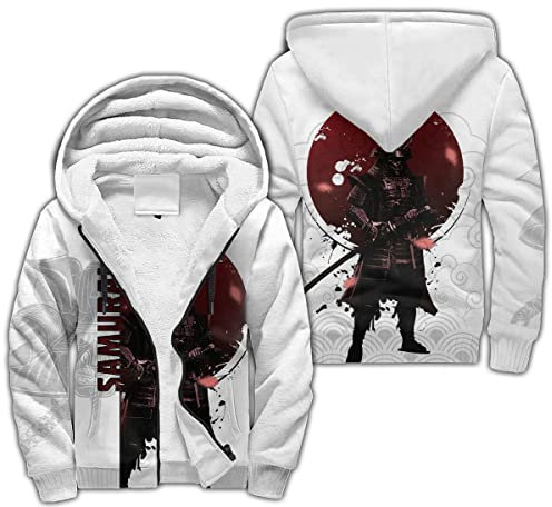 BBYOUTH Japanese Samurai Dragon Tattoo Zip Hoodie 3D Printed Autumn Winter Tracksuit Warm Fleece Jacket(US Size),Japanese Martial,M