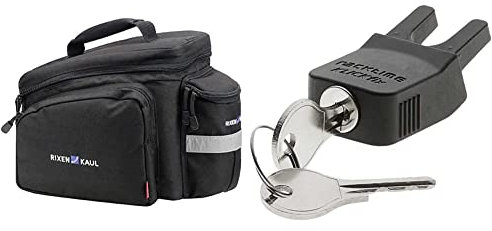 KLICKfix 0267RA Farradtasche Rackpack 2 für Racktime Gepäckträgertasche, Schwarz, 35 x 24 x 23 cm & 0209RS Unisex-Adult Steckschloss für Racktime Zubehör, schwarz, Einheitsgröße