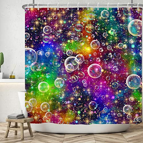 FIBITA Duschvorhang 240x200 Blase Duschvorhang Irisierend Badezimmer Vorhang Niedlich Antischimmel Wasserdicht Badezimmer Vorhang 3D Effekt Duschvorhänge Polyester Waschbar mit Haken