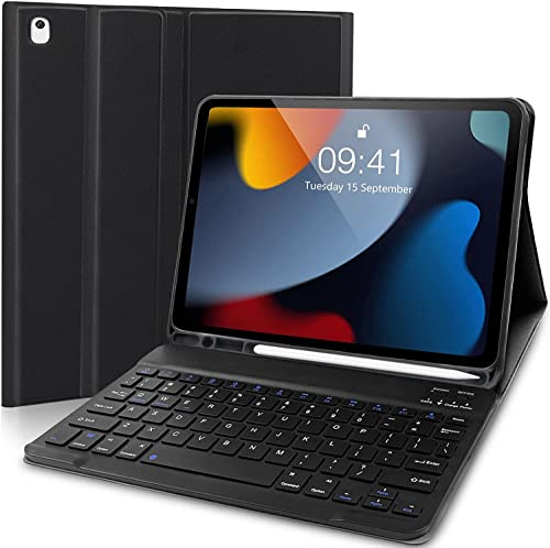 Vowor Tastiera Compatibile con iPad 10.2/2021 9a Gen/ 2020 8a Gen/ 2019 7a Gen/iPad Pro 10.5/ iPad Air 3 Custodia, Tastiera Con Magnetica Staccabile Smart Cover Folio Pelle (Nero)