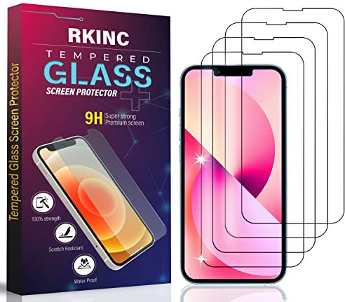 RKINC Screen Protector [4-Pack] for Iphone 14 / Iphone 13 / Iphone 13 Pro 6.1-Inch, Tempered Glass Film Screen Protector, 0.33mm [LifetimeWarranty][Anti-Scratch][Anti-Shatter][Bubble-Free]