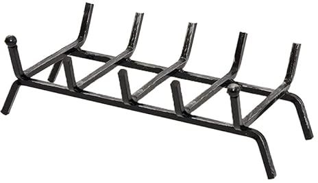 Virsus Brucialegna da Camino in ferro battuto con spessore 1,5 cm, di colore nero con sfumature, 5 barre distanziate, braciere per legna, poggialegna resistente per brace, fuoco costante (40x32x20 cm)