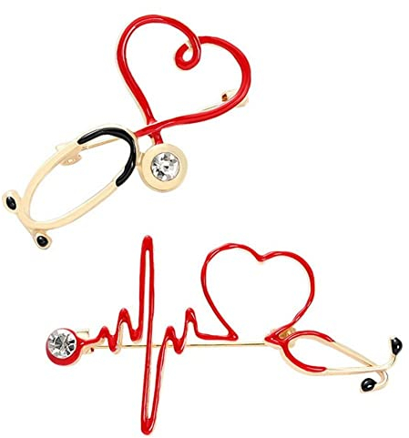 Luxylei Médecine médicale Broche Broches 2pcs Stéthoscope Électrocardiogramme Broches en Forme De Coeur Infirmière Médecin Sac À Dos Revers Bijoux