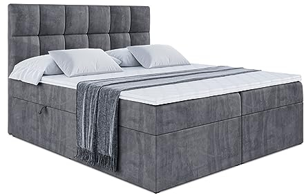 ALTDECOR Boxspringbett mit H3-Matratze RICAR - 200x200 - Dunkelgrau