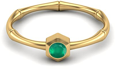 MOONEYE 0.50 Ctw runder grüner Onyx-Edelstein 925 Sterlingsilber stapelbarer Solitär-Ring geometrischer Form-Frauen-Ring (Gold-Vermeil, 64)