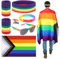 PHOGARY Pride Flag Cape Set, 6 Stück LGBTQ Lesben Gay Pride Zubehör Einschließlich Pride Flag Regenbogen Stirnband Armbänder Sonnenbrillen Armband Pride Abzeichen für Pride Parade Gay Pride Festivals