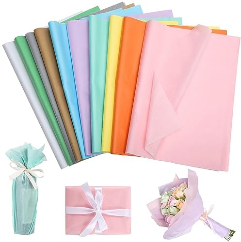 100 Blatt Seidenpapier 50x70 cm Osterdeko, Seidenpapier Verpackungsmaterial Tissue Paper Verpackungspapier Transparentpapier Bunt für Verpackung DIY Basteln Geschenke (10 Farben)