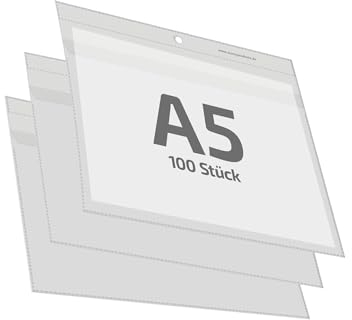 REIF Hamburg 15500 Sichttasche A5 mit Klappe, 100 Stück aus PP Stärke 0,140 mm, Dokumententasche Querformat, Made in Germany