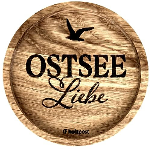 Holzpost - BD830 - Untersetzer aus Eiche - graviert und geölt - d=11,2cm, Ostsee Liebe, Innendurchmesser 10cm, Höhe 1,8cm