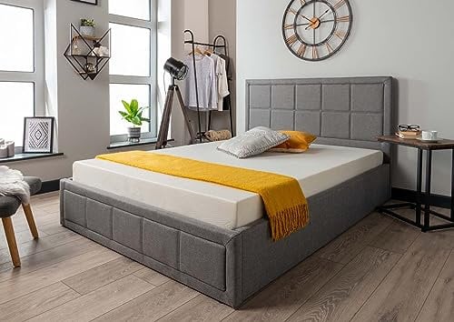 Grey Fabric Ottoman Storage Bed (Gas Lift), Sleep Factorys Grayson Linen Upholstered Bed - 6ft Super King (180 x 200 cm) with Memory Sprung Mattress