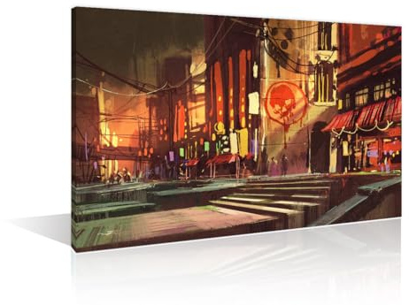 Modernes Gemälde Tokyo Neon Night Bilder Wohnkultur Gaming Stil Gaming Zimmer Dekoration Gemälde Wandkunst für Wohnzimmer 1 Stück Wanddekor Poster und Drucke gerahmt fertig zum Aufhängen (40,6 cm B x