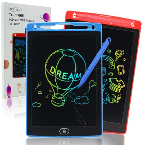 Topfree Tableta de Escritura Color LCD, 8.5 Pulgadas Electight Tablet Escritura Pantalla Colorido Infantil, Juguetes Educativo Niños con Borrable y Bloqueo Función, para el Hogar, Escuela, Rojo/Azul