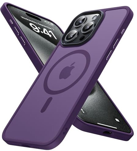 ONOFSO Cover Magnetica per iPhone 15 Pro Max 6,7[Compatibile Con MagSafe][Protezione di Livello Militare] Custodia per Cellulare Opaca Semitrasparente Anti-impronte, Viola Scuro