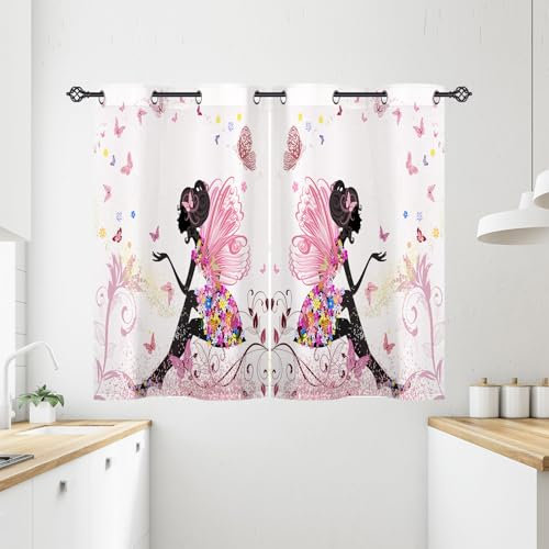 ANHOPE Blume Fee Schmetterling Verdunklungsvorhänge mit Ösen Blickdichte Gardinen Thermo Vorhänge Blackout Curtain Kinder Mädchen Wohnzimmer Schlafzimmer Vorhang 2er Set H 138 x B 71 cm