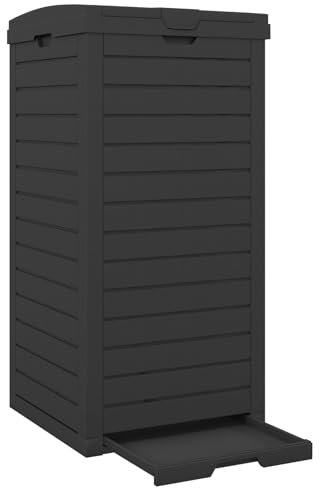 LIFEZEAL Cubo de basura para exterior 118L, Contenedor de basura para jardín con tapa, Cubo de basura rectangular con bandeja recogegotas, 40 x 40 x 86 cm (Negro)