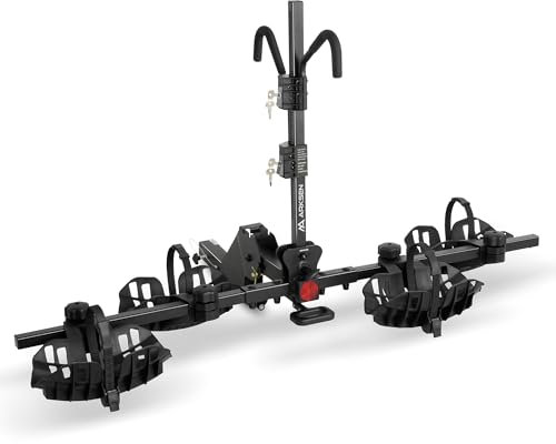 Arksen Gancio di traino per bici elettrica, pieghevole, a sgancio rapido, inclinabile, con 2 ruote per bici elettriche, con blocco per pneumatici fino a 14 cm, per auto, SUV, camion, capacità di