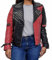 Aksah Fashion Damen HQ Biker-Lederjacke mit Nieten in Schwarz und Rot | Birds of Joker Quinn Spiked Funky Lederjacke Kostüm