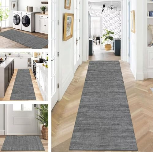 ZUZEKU Abstrakte Läufer Flur Küche Waschbar rutschfest 60X400cm Vintage Grau Lang Küchenteppich Flurteppich Teppich Fur Korridor Wohnzimmer Schlafzimmer Meterware Anpassbar