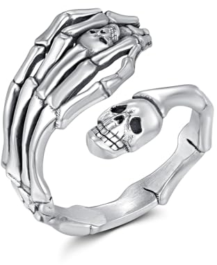 OHAYOO Totenkopf Ring Silber 925 Gothic Ringe Schmuck für Damen Herren Sohn Mädchen Teenager Unisex