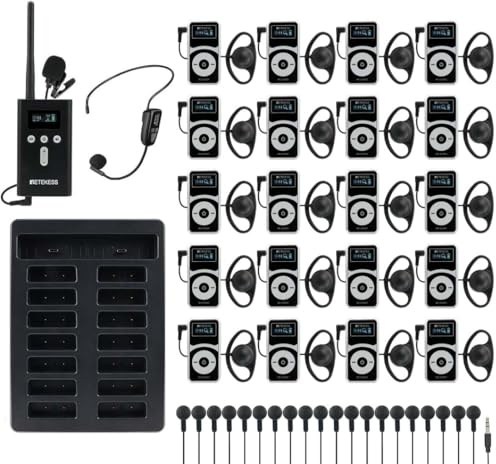 Retekess T130P Audio Tour Guide System, Tour Guide Headsets(1-20) | für Werksführung, Führung, Verbesserte Geräuschreduzierung, 160m, Lange Standby-Zeit 30H (1 Sender, 20 Empfänger)
