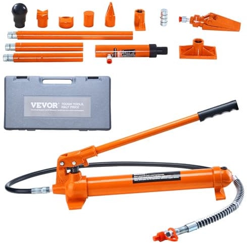 VEVOR Hydraulikzylinder Bausatz, tragbarer hydraulischer Wagenheber 12 t, mit 1,4 m Ölschlauch, Autokarosserierahmen-Reparaturset mit Aufbewahrungskoffer für Autoreparatur, Lkw, Bauernhof, Orange